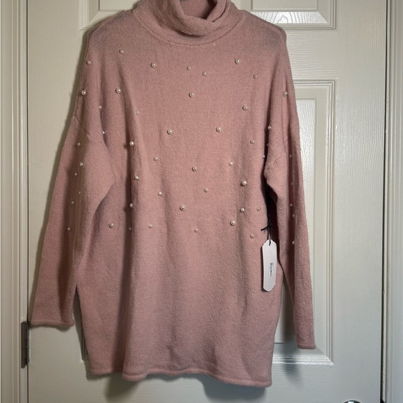 Vine & Love Pink Cowl Neck Sweater with Pearl Details - Picture 1 of 11